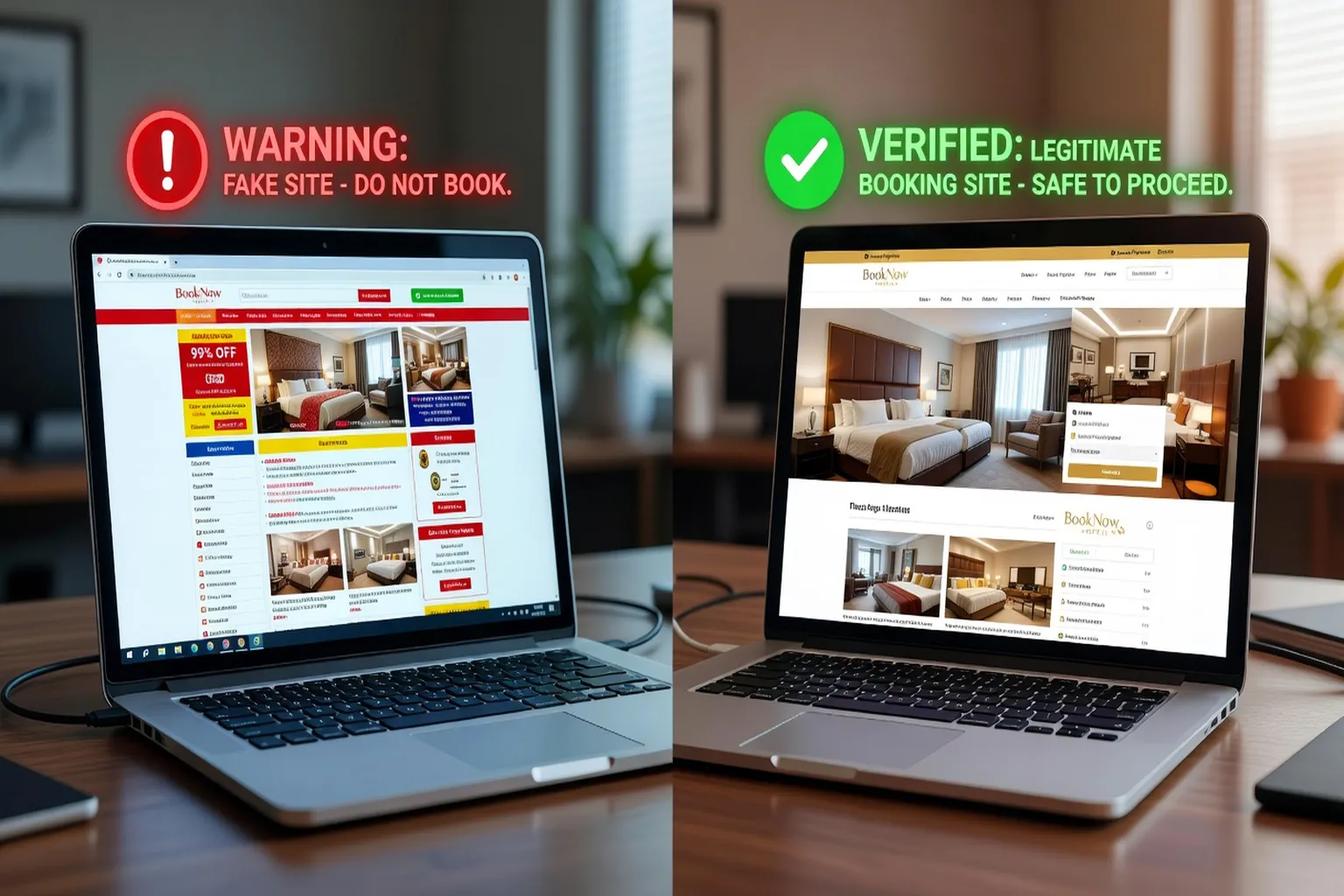 Comparaison faux site vs vrai site de reservation