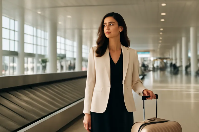 Voyageuse près d'un tapis à bagages dans un terminal d'aéroport