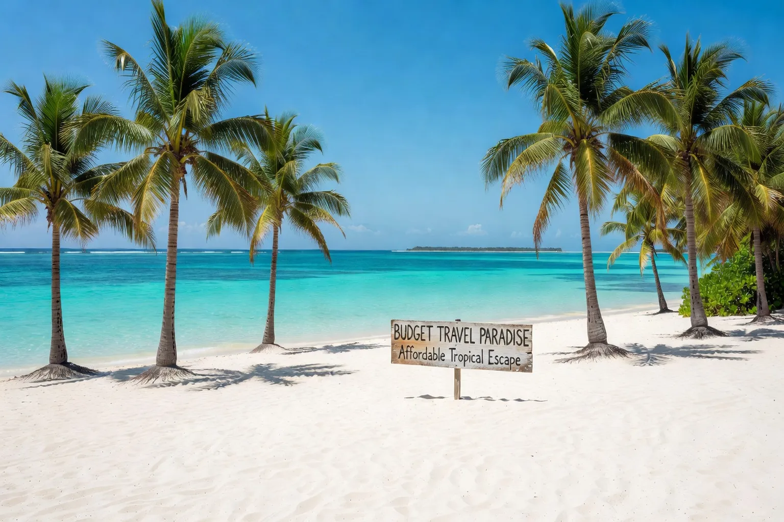 Plage tropicale avec eau turquoise et palmiers