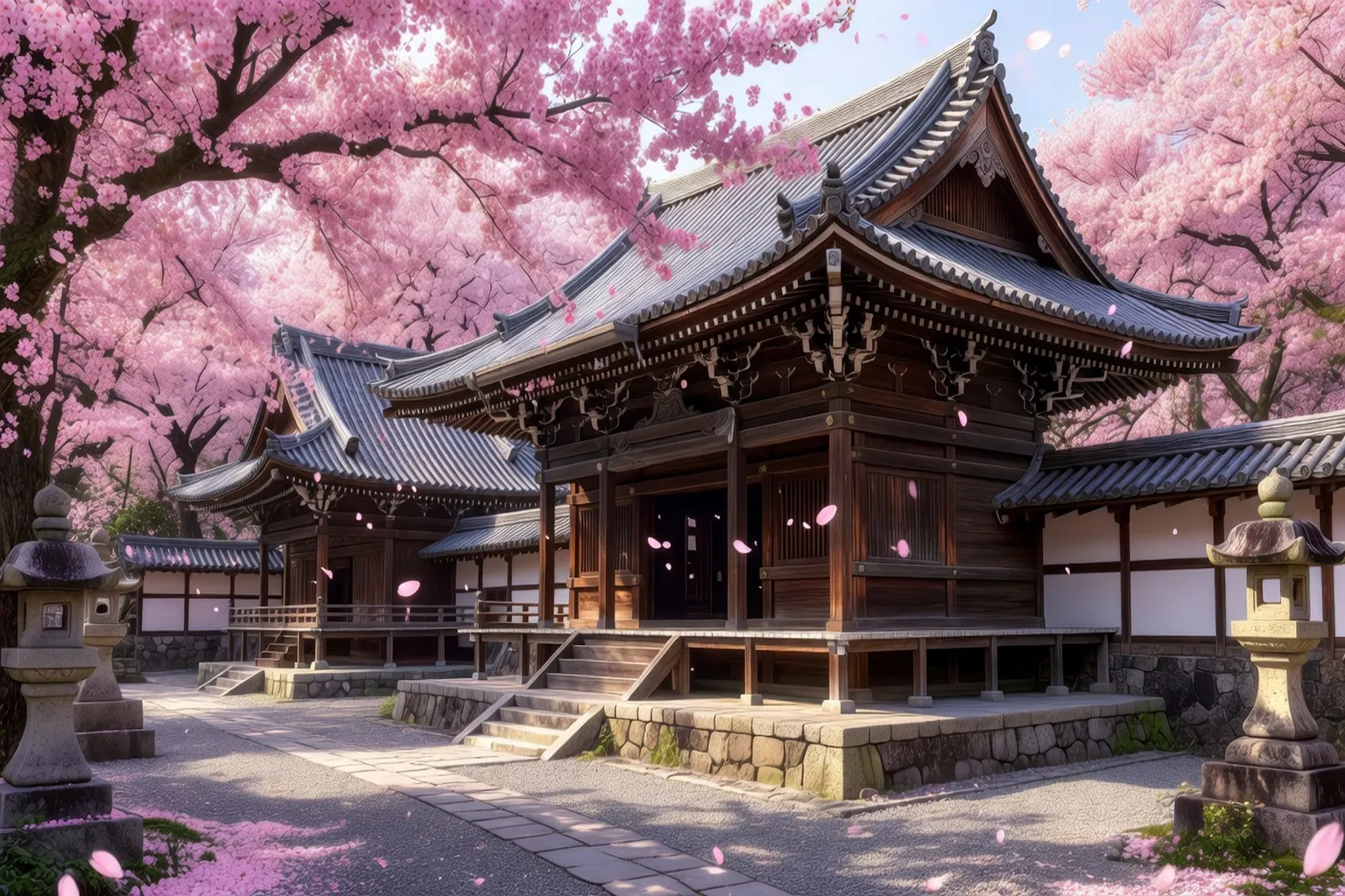 Temple japonais en saison des cerisiers