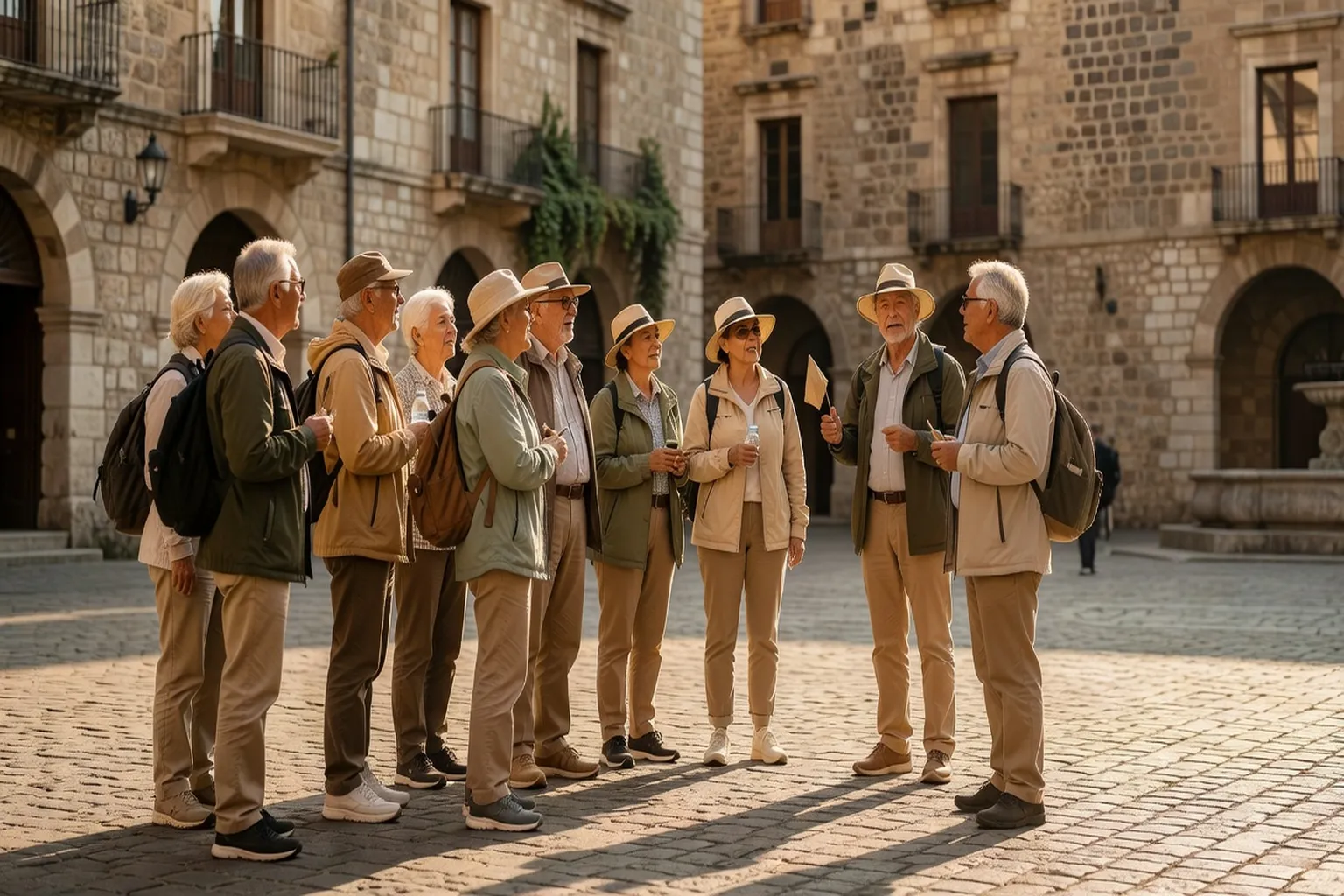 Petit groupe de voyageurs seniors lors d'une visite guidée
