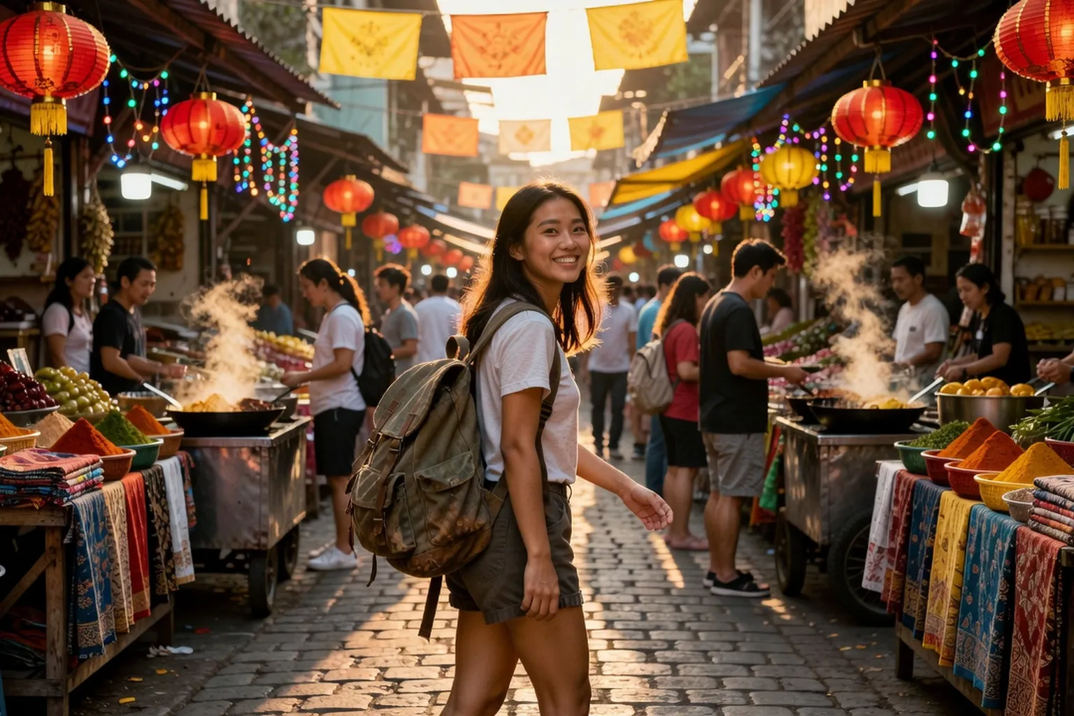 Voyageuse seule marché asiatique