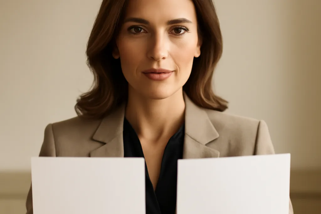 Femme élégante comparant plusieurs devis de voyage sur tablette et documents papier