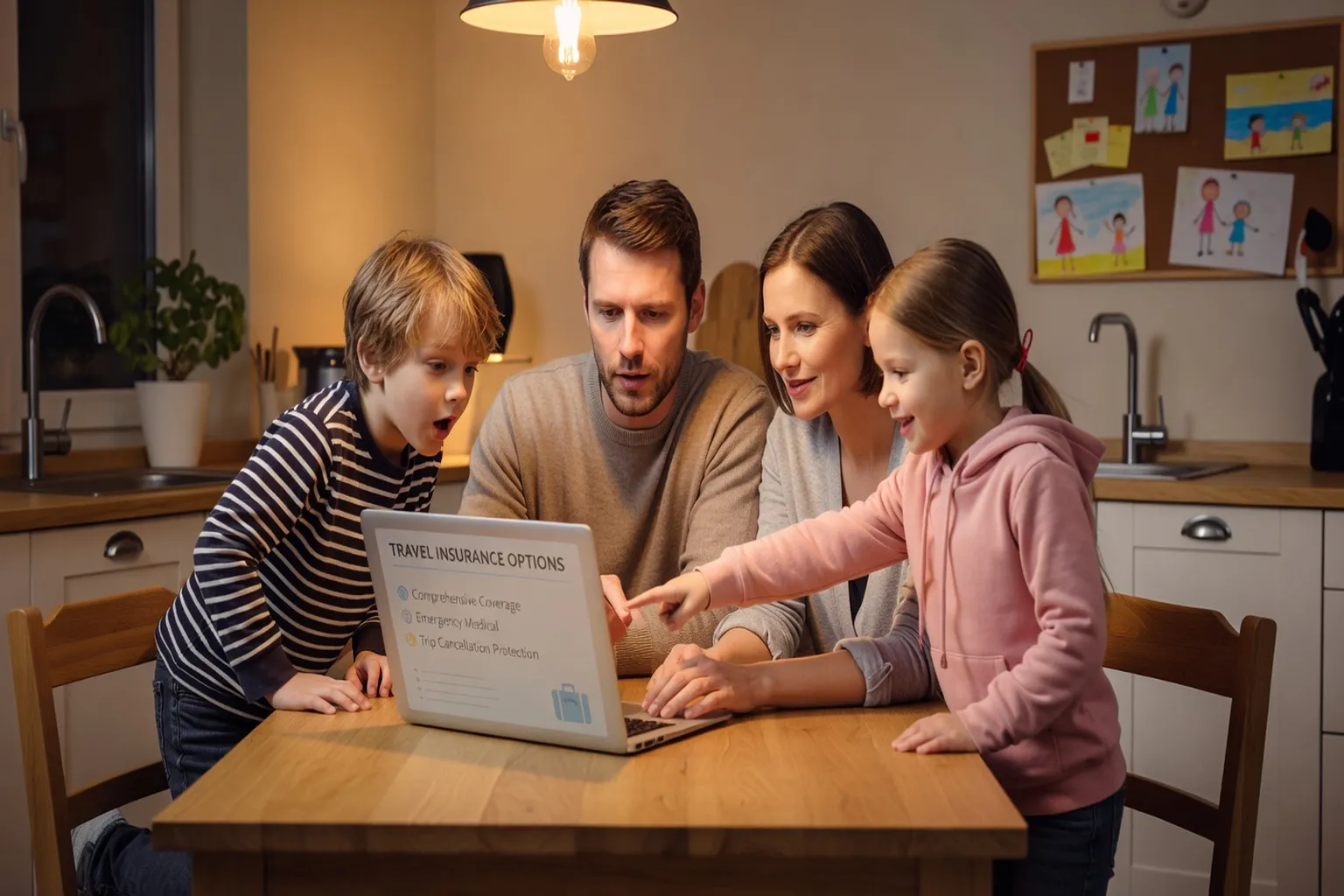 Famille a la maison comparant des devis dassurance sur un ordinateur
