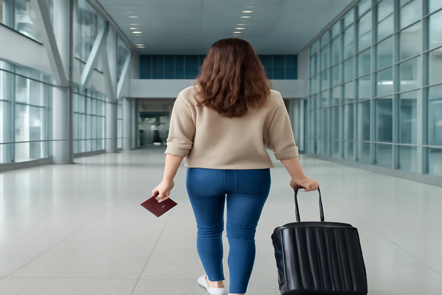 Voyageuse vérifiant ses documents administratifs avant un vol international