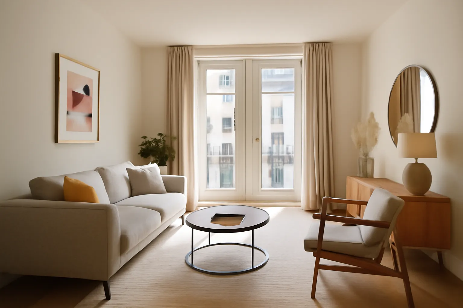 Intérieur moderne et lumineux d'un appartement meublé loué pour un court séjour