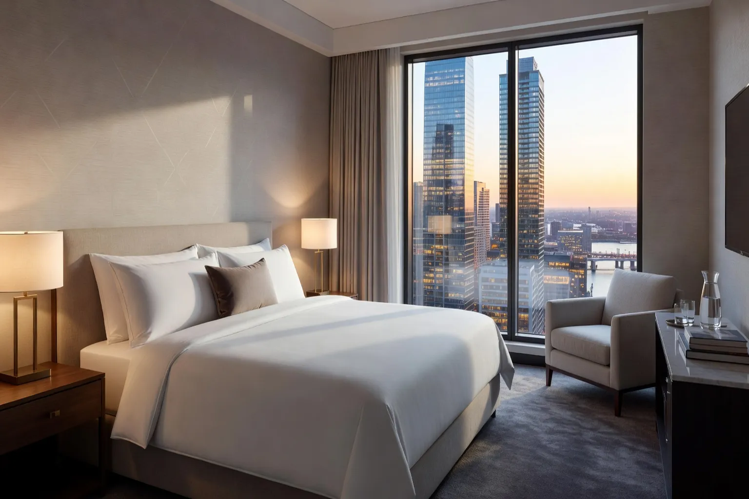 Chambre dhotel moderne avec vue sur la ville