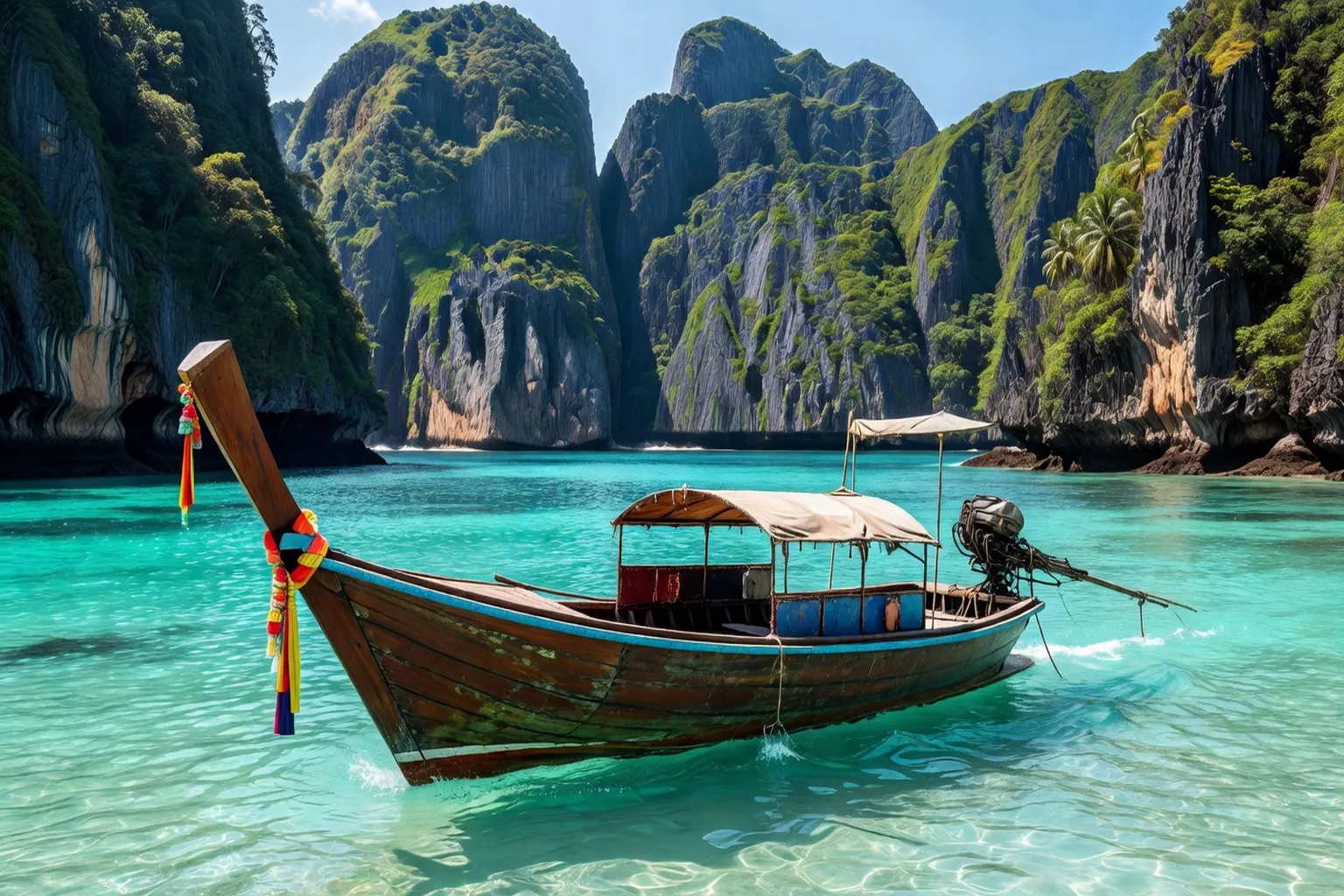 Bateau longtail thailandais dans les iles Phi Phi