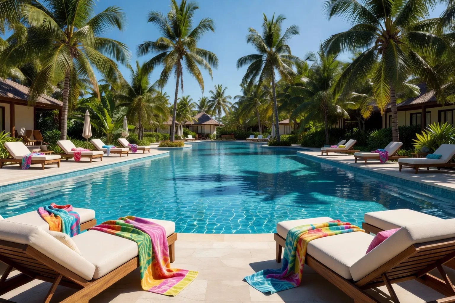 Piscine de resort tropical avec transats